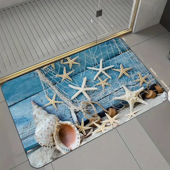 Costal Beach Theme Decor - Non-Slip Bath Mat 20" x 30" - Seashells, Star Fish - Picture 2 of 5